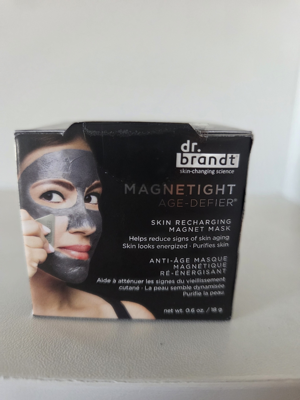 Dr. Brandt Magnetight Age-Defier Mask — Black Packaging with Gray Mask Graphic